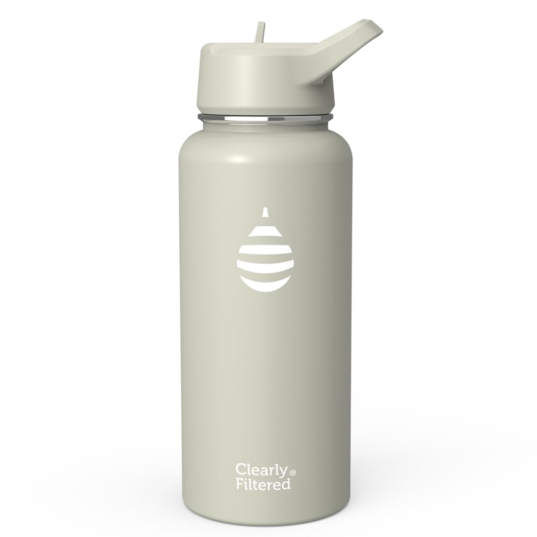 Clearly Filtered Water Bottle | Removes 200+ Contaminants, Double-Wall Insulated Stainless Steel, BPA/BPS Free, Phthalate Free, Filters Flouride Lead Chlorine (32oz, Crimson)