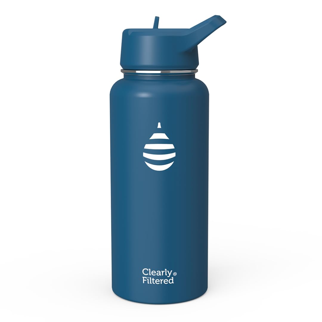 Clearly Filtered Water Bottle | Removes 200+ Contaminants, Double-Wall Insulated Stainless Steel, BPA/BPS Free, Phthalate Free, Filters Flouride Lead Chlorine (32oz, Crimson)