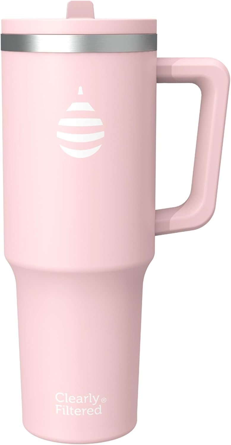 Clearly Filtered Water Bottle | Removes 200+ Contaminants, Double-Wall Insulated Stainless Steel, BPA/BPS Free, Phthalate Free, Filters Flouride Lead Chlorine (40oz, Blush)