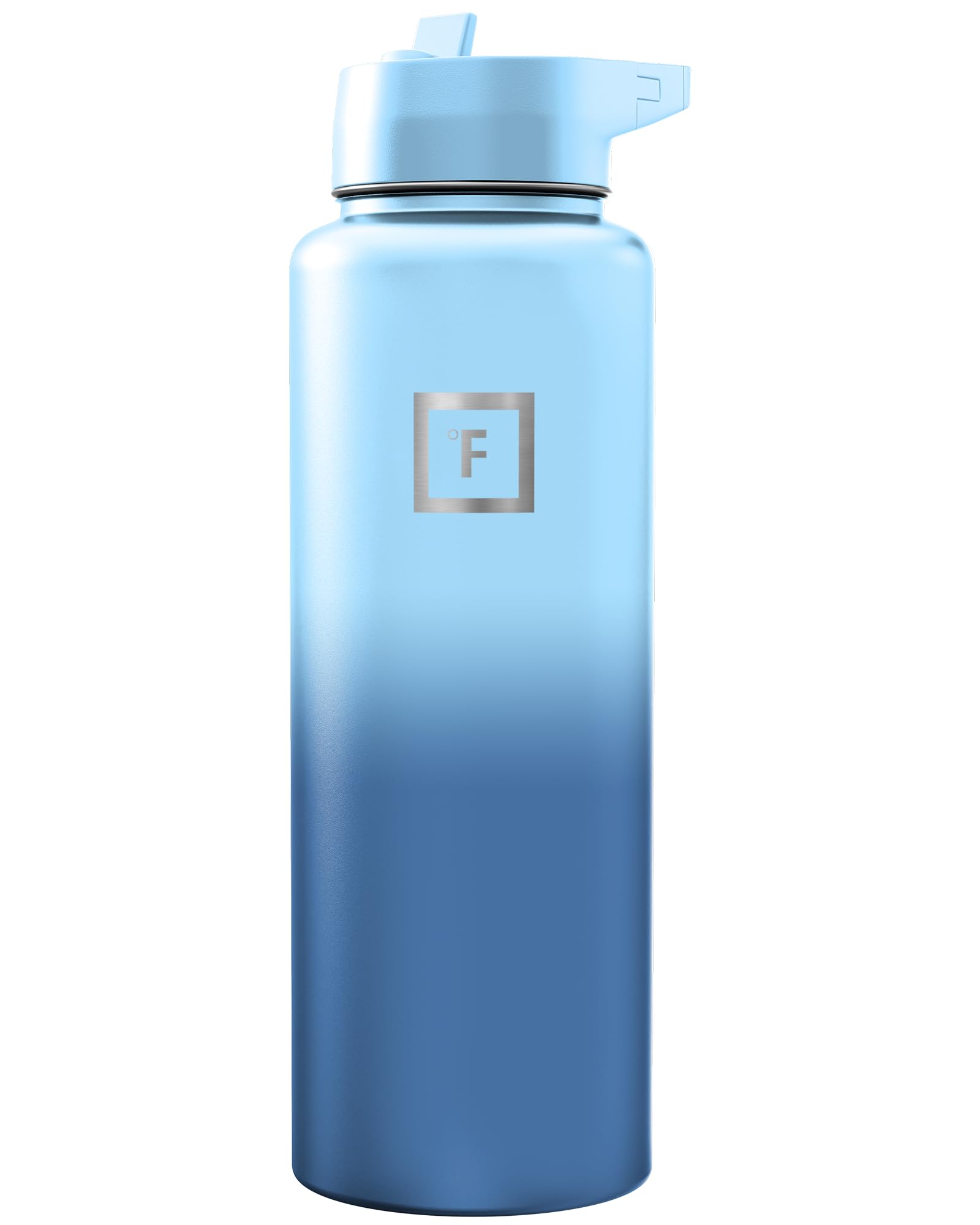 IRON °FLASK Camping & Hiking Hydration Flask with Straw, Wide Mouth Insulated Stainless Steel Sports Water Bottle - 40 oz Blue Waves