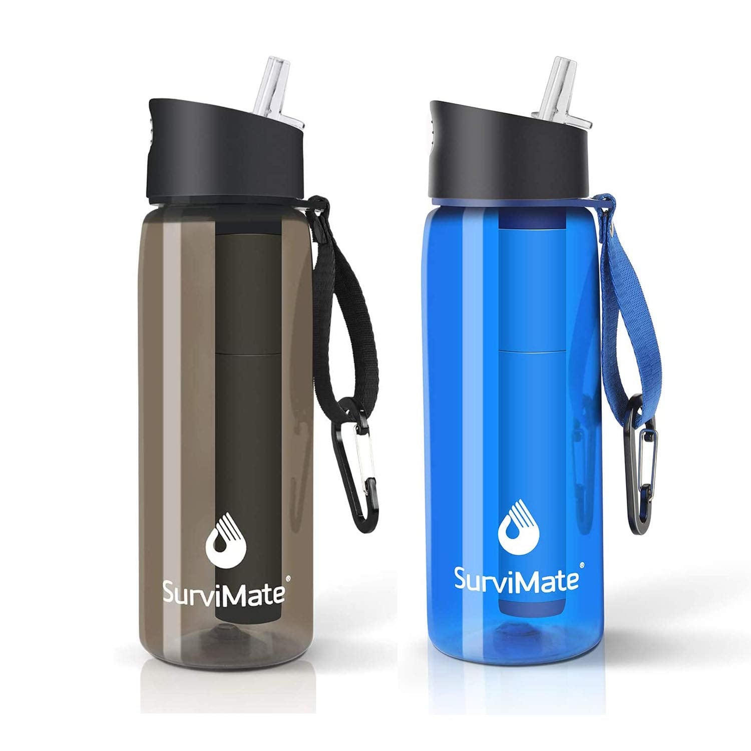 SurviMate Purified Water Bottle for Camping, Hiking, Backpacking and Travel, BPA Free with 5-Stage Intergrated Filter Straw