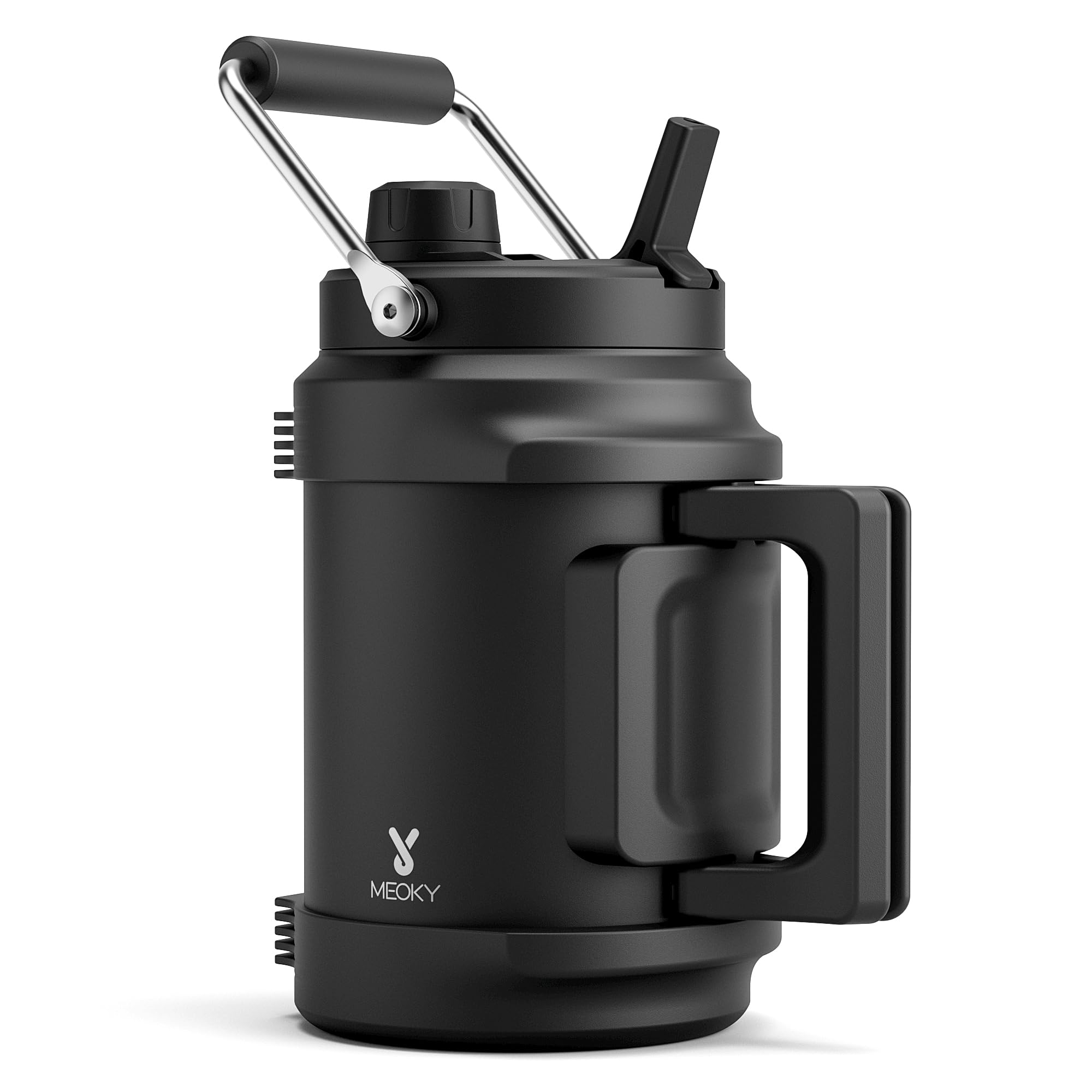 1 Gallon Insulated Water Bottle for Sports: Meoky 128 oz Triple Wall Vacuum Stainless Steel Water Jug - Top and Side Handles, Cold for 48 Hrs, 2-in-1 Straw and Spout Lid, Leak Proof for Hiking (Night)