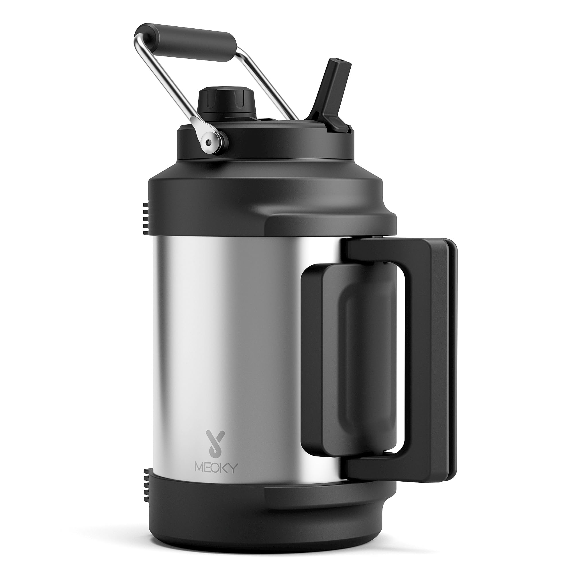 1 Gallon Insulated Water Bottle for Sports: Meoky 128 oz Triple Wall Vacuum Stainless Steel Water Jug - Top and Side Handles, Cold for 48 Hrs, 2-in-1 Straw and Spout Lid, Leak Proof for Hiking (Night)
