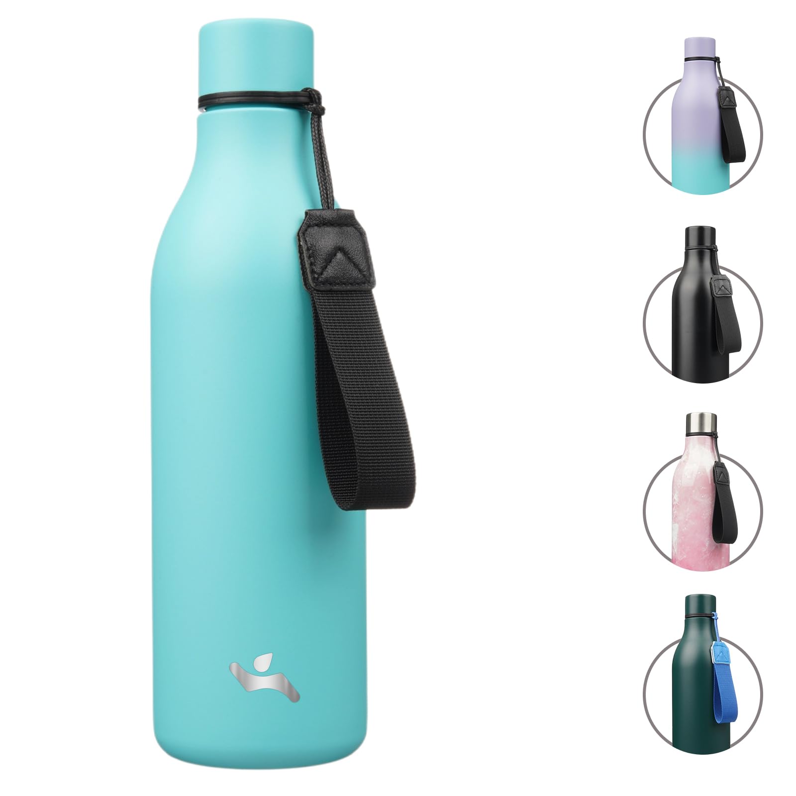 Insulated Water Bottle with Strap,18 oz Double Wall Stainless Steel Vacuum Bottles Metal Water Flask,Candy Blue