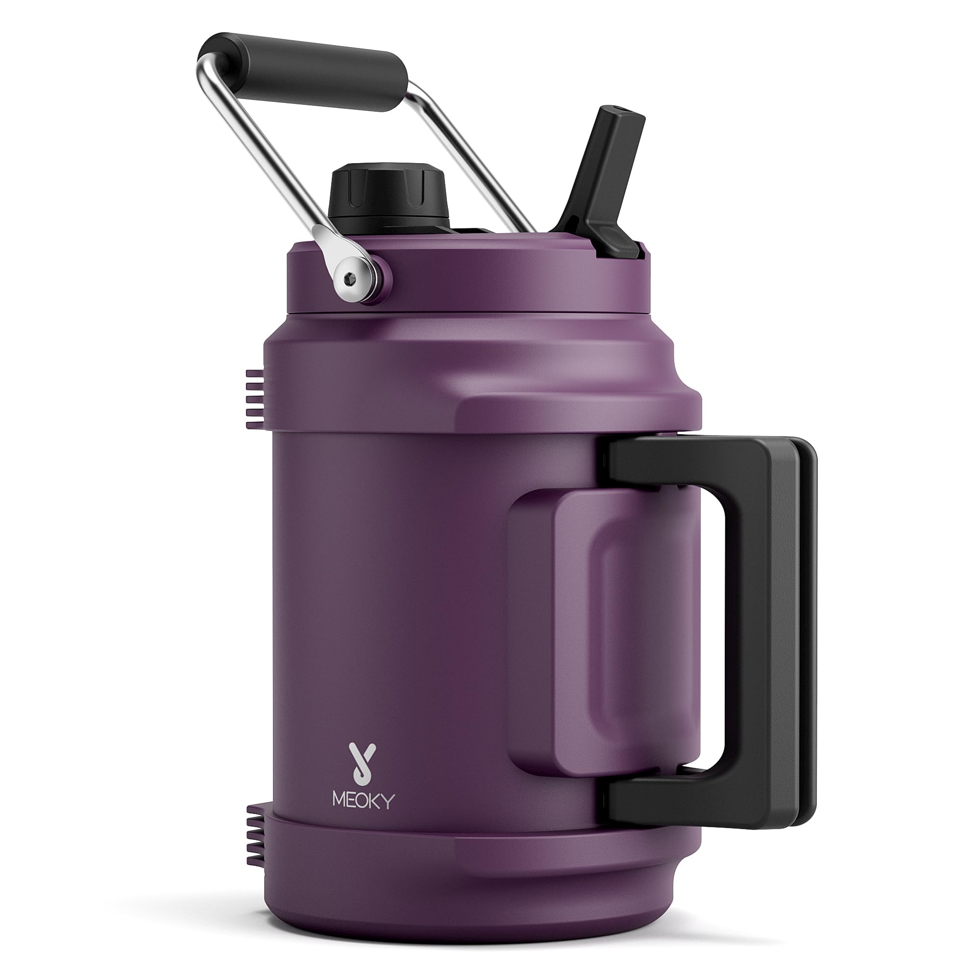 1 Gallon Insulated Water Bottle for Sports: Meoky 128 oz Triple Wall Vacuum Stainless Steel Water Jug - Top and Side Handles, Cold for 48 Hrs, 2-in-1 Straw and Spout Lid, Leak Proof for Hiking (Night)