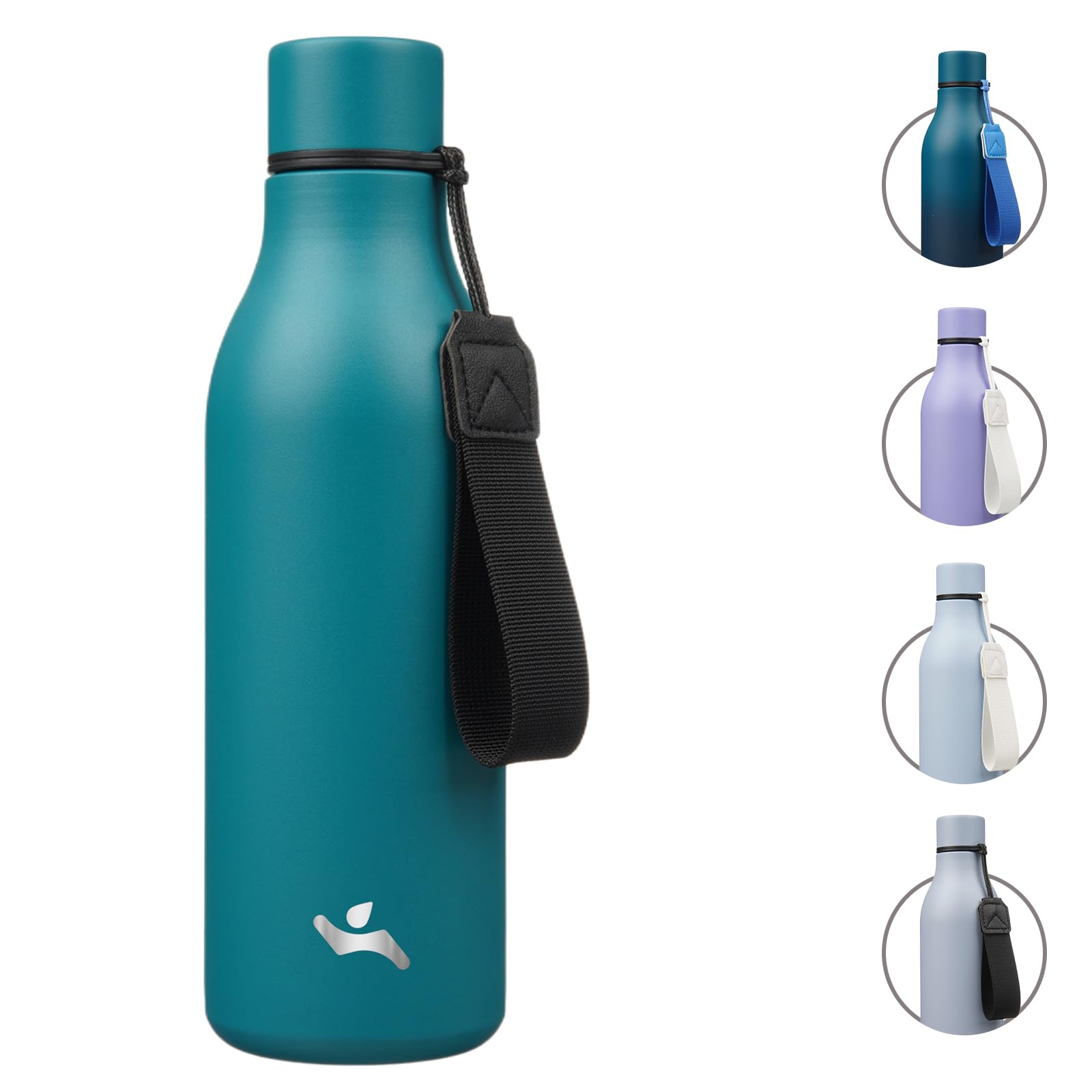 Insulated Water Bottle with Strap,18 oz Double Wall Stainless Steel Vacuum Bottles Metal Water Flask,Candy Blue