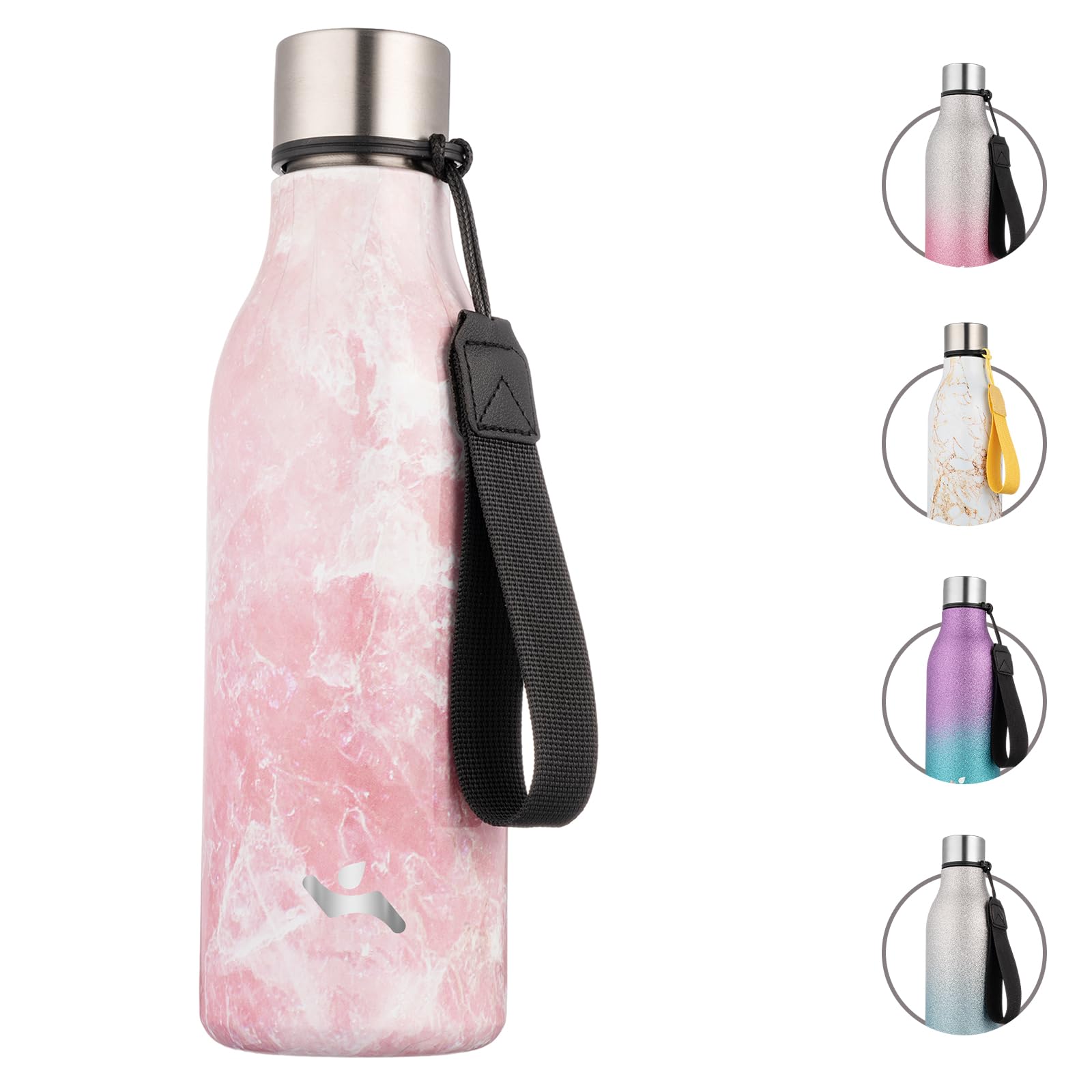 Insulated Water Bottle with Strap,18 oz Double Wall Stainless Steel Vacuum Bottles Metal Water Flask,Candy Blue