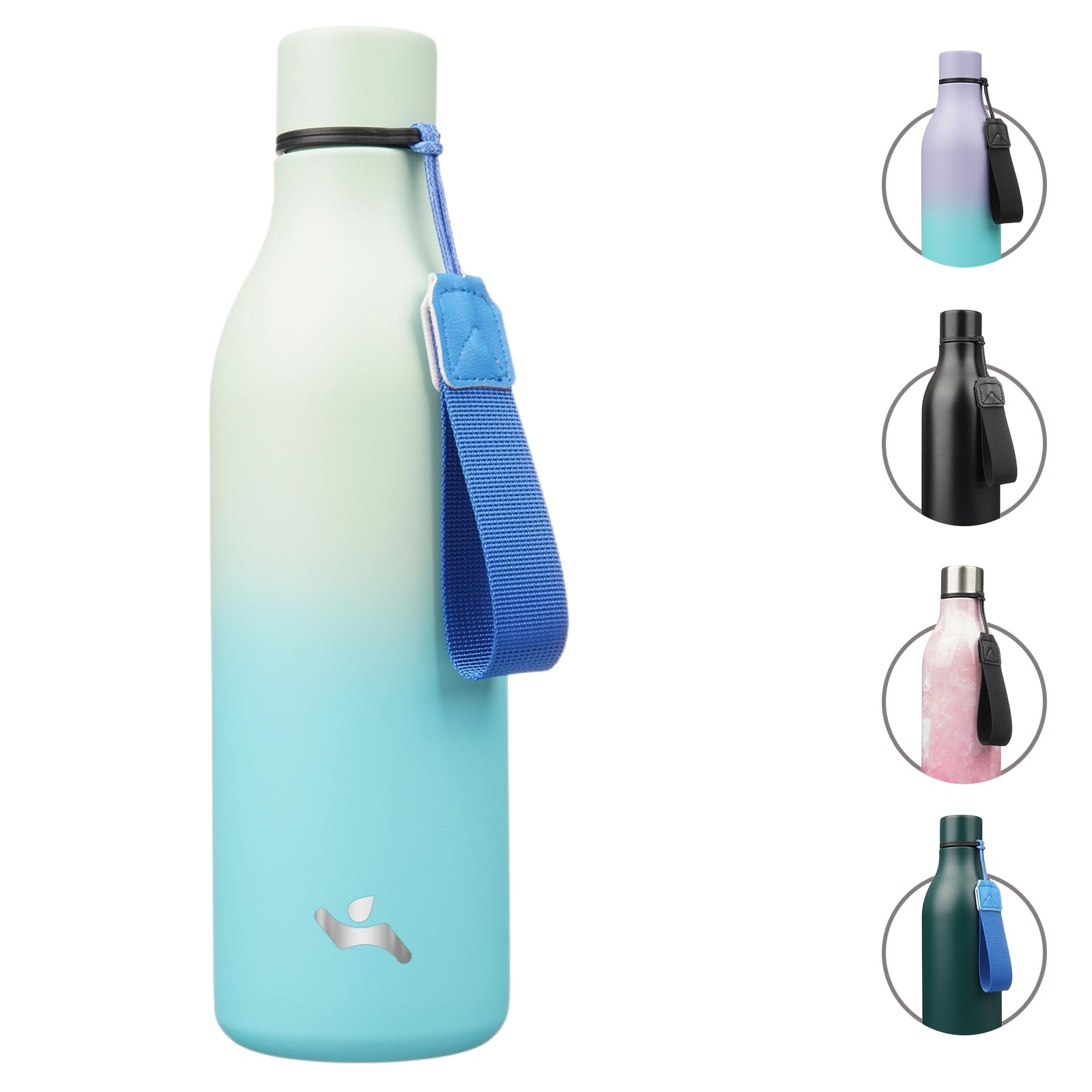 Insulated Water Bottle with Strap,18 oz Double Wall Stainless Steel Vacuum Bottles Metal Water Flask,Candy Blue