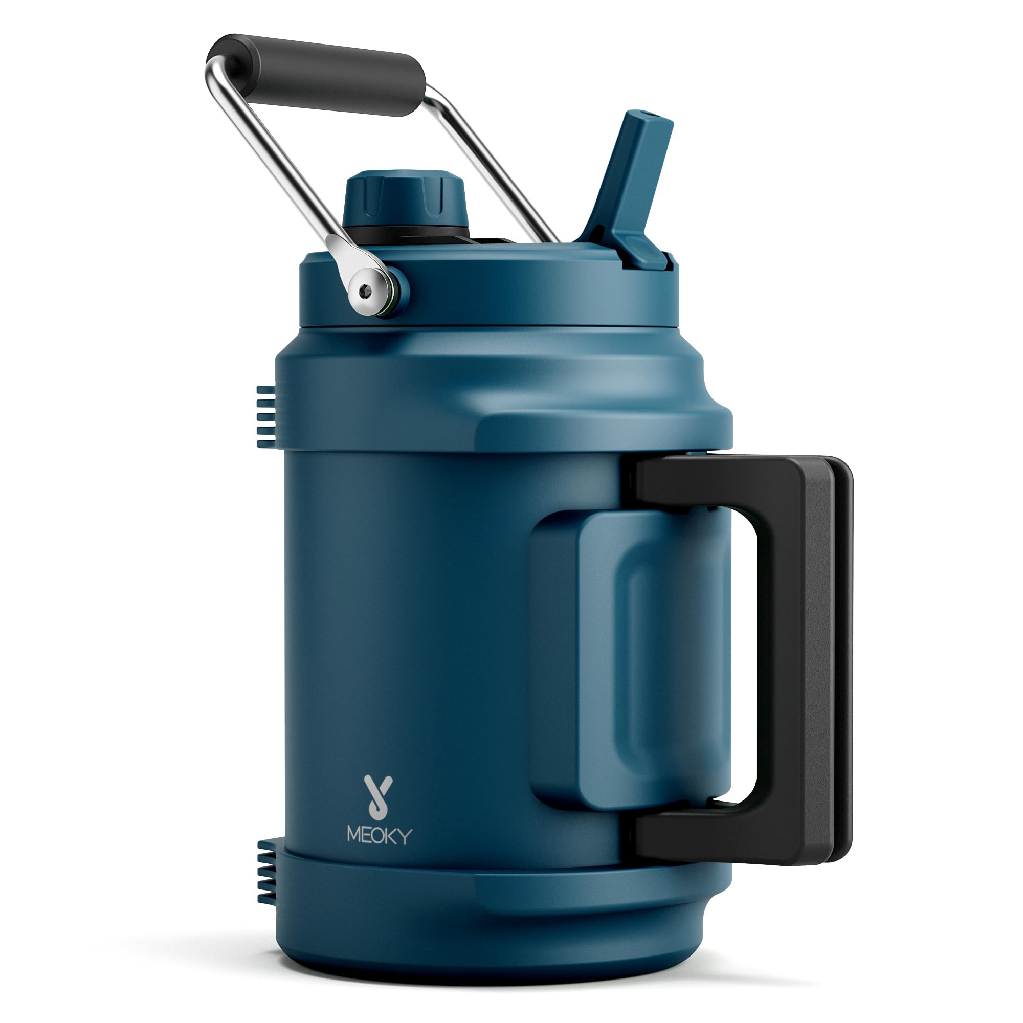 1 Gallon Insulated Water Bottle for Sports: Meoky 128 oz Triple Wall Vacuum Stainless Steel Water Jug - Top and Side Handles, Cold for 48 Hrs, 2-in-1 Straw and Spout Lid, Leak Proof for Hiking (Night)