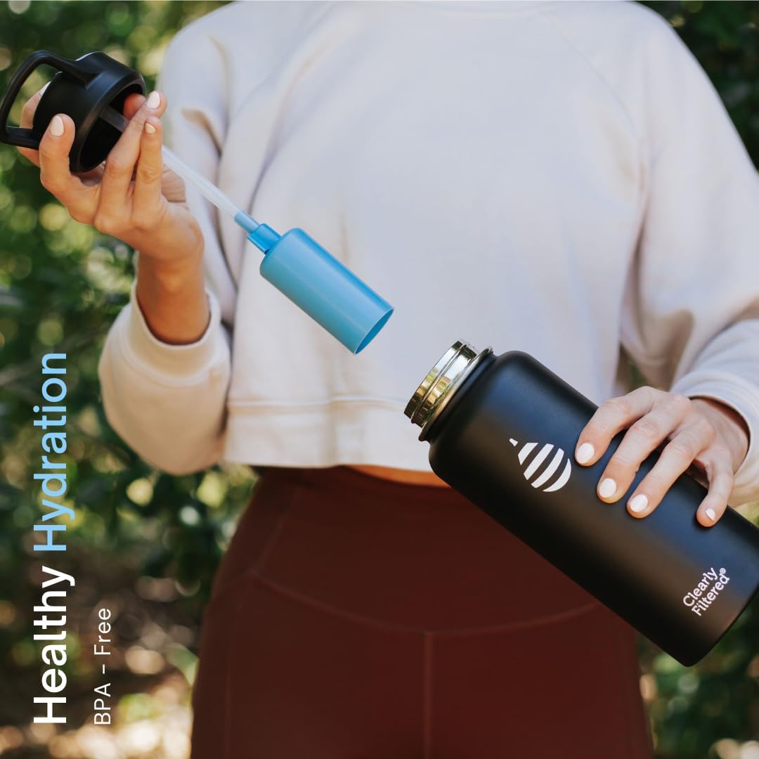 Clearly Filtered Water Bottle | Removes 200+ Contaminants, Double-Wall Insulated Stainless Steel, BPA/BPS Free, Phthalate Free, Filters Flouride Lead Chlorine (32oz, Crimson)