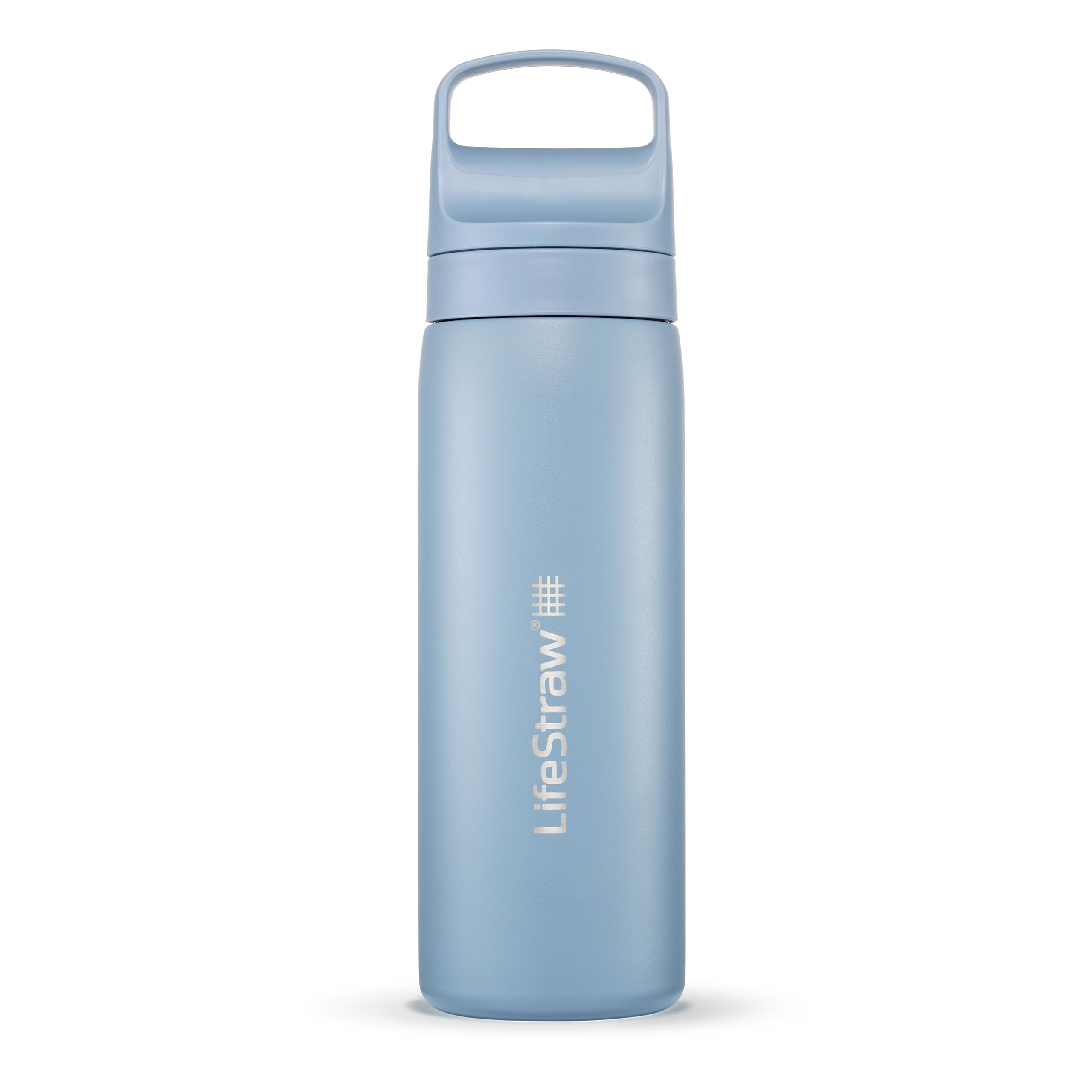 LifeStraw Go Series – Insulated Stainless Steel Water Filter Bottle for Travel and Everyday Use, Removes Bacteria, Parasites and Microplastics, Improves Taste, 18oz Aegean Sea