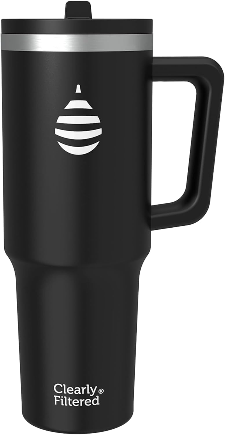 Clearly Filtered Water Bottle | Removes 200+ Contaminants, Double-Wall Insulated Stainless Steel, BPA/BPS Free, Phthalate Free, Filters Flouride Lead Chlorine (40oz, Black)