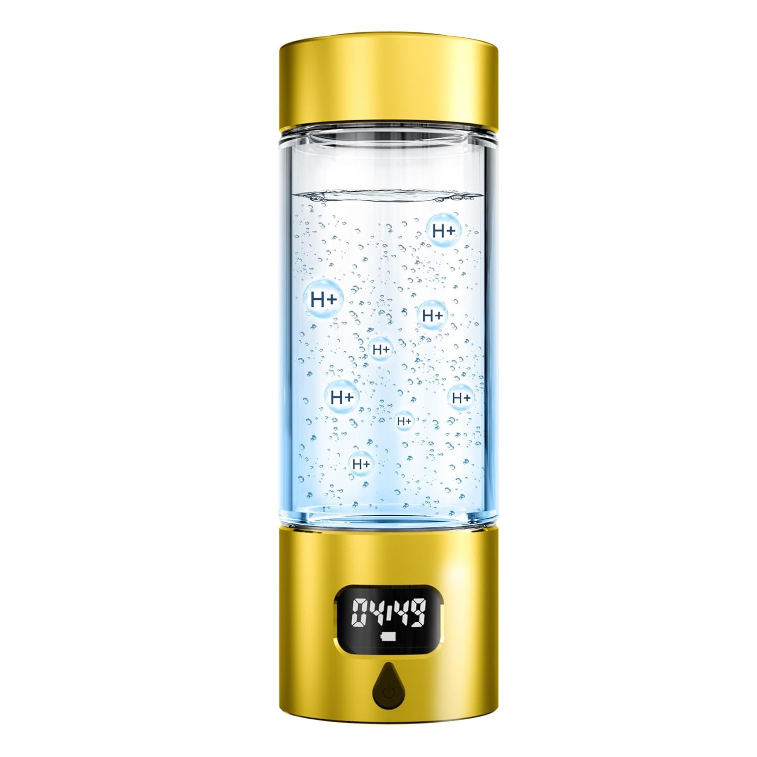 Hydrogen Water Bottle - Portable Rechargeable Water Bottle with LED Timer, Aluminum and Glass, 5000 PPB Hydrogen Production, Gift for Husband Wife Father Friend Client (Gold, 11.6Oz)