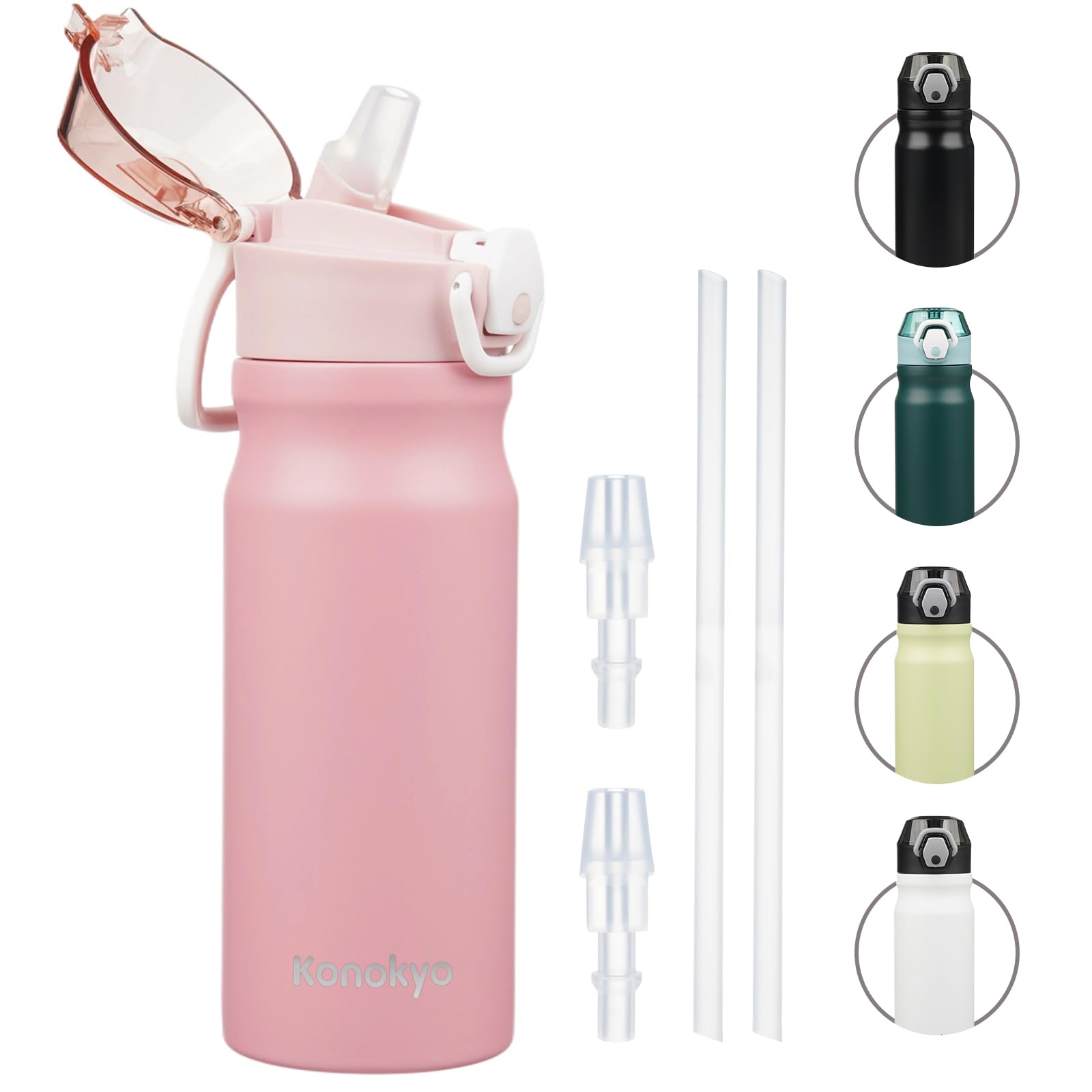 Insulated Water Bottle with Straw and Carry Loop,18 oz Stainless Steel Double Wall Vaccum Metal Water Flask with Leak-proof Lid,Rainbow