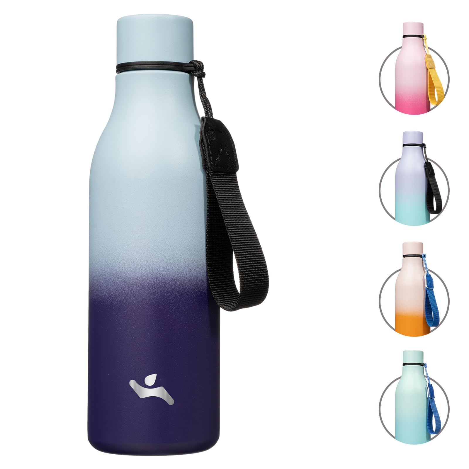Insulated Water Bottle with Strap,18 oz Double Wall Stainless Steel Vacuum Bottles Metal Water Flask,Candy Blue