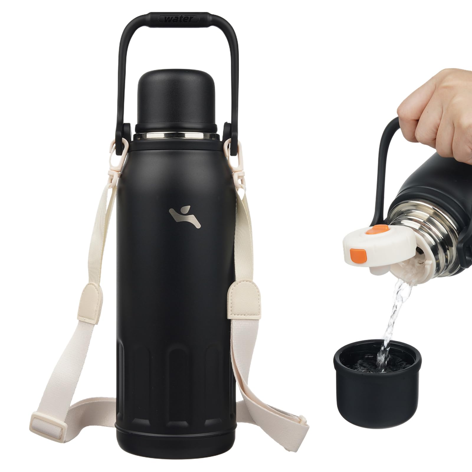 Insulated Water Bottle with Handle and Strap,Vacuum Travel Tumbler with Cup Lid,Thermo Coffee Cup for Hot Cold Drinks 27 OZ,Blue Haze