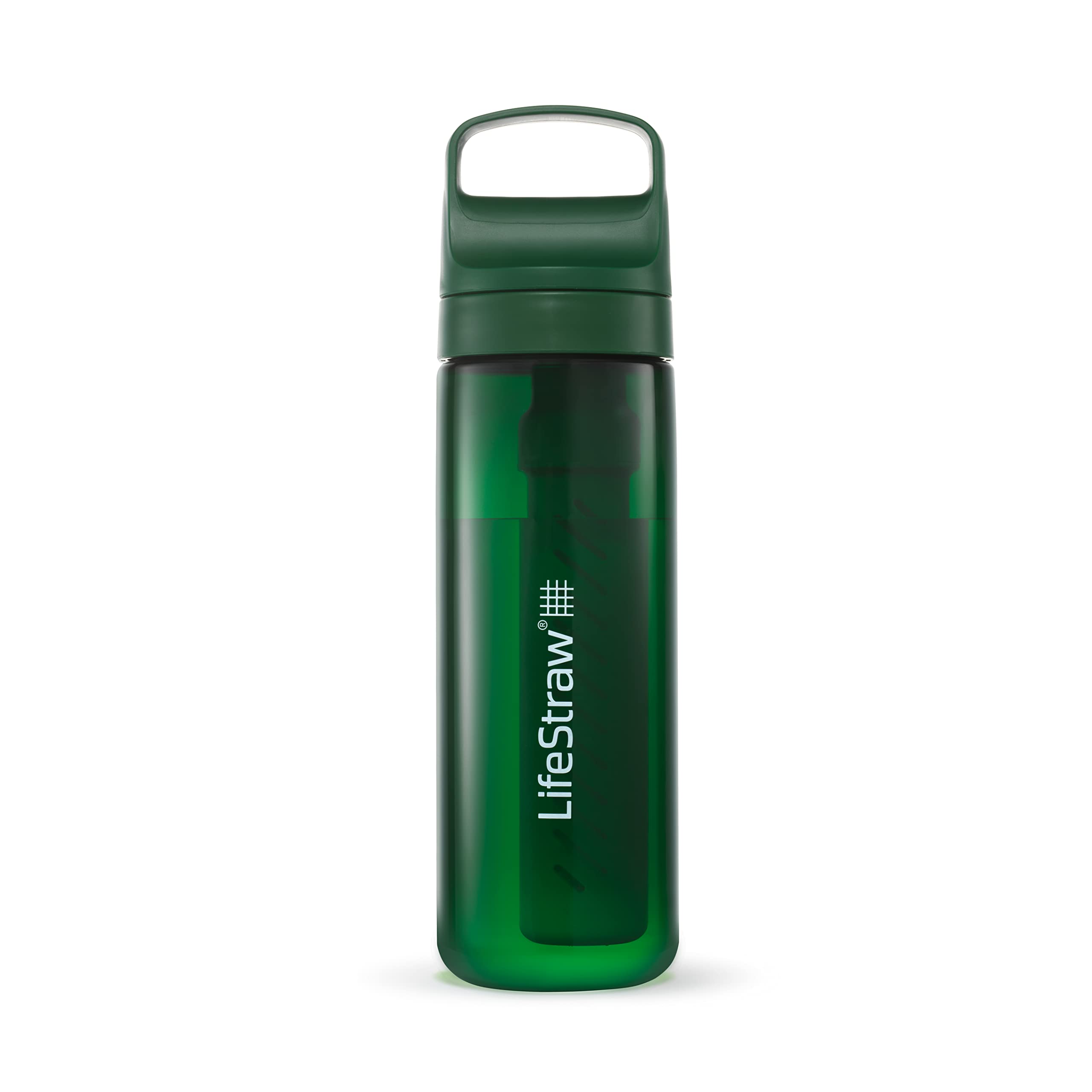 LifeStraw Go Series, BPA-Free Water Bottle for Travel and Everyday Use Removes Bacteria, Parasites, Microplastics, Improves Taste, 22oz 2-Pack; Icelandic Blue and Aegean Sea