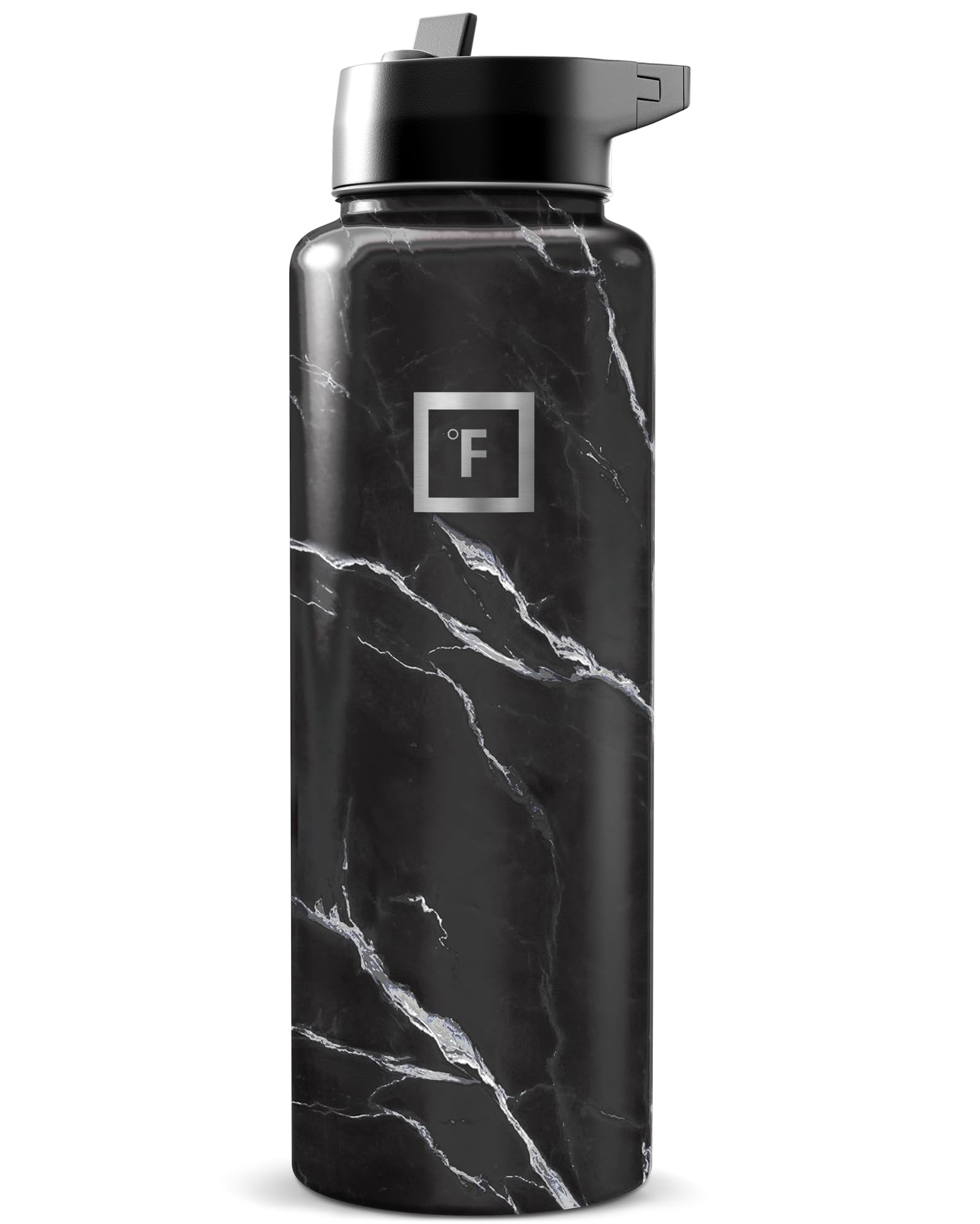 IRON °FLASK Camping & Hiking Hydration Flask with Straw, Wide Mouth Insulated Stainless Steel Sports Water Bottle - 40 oz Blue Waves