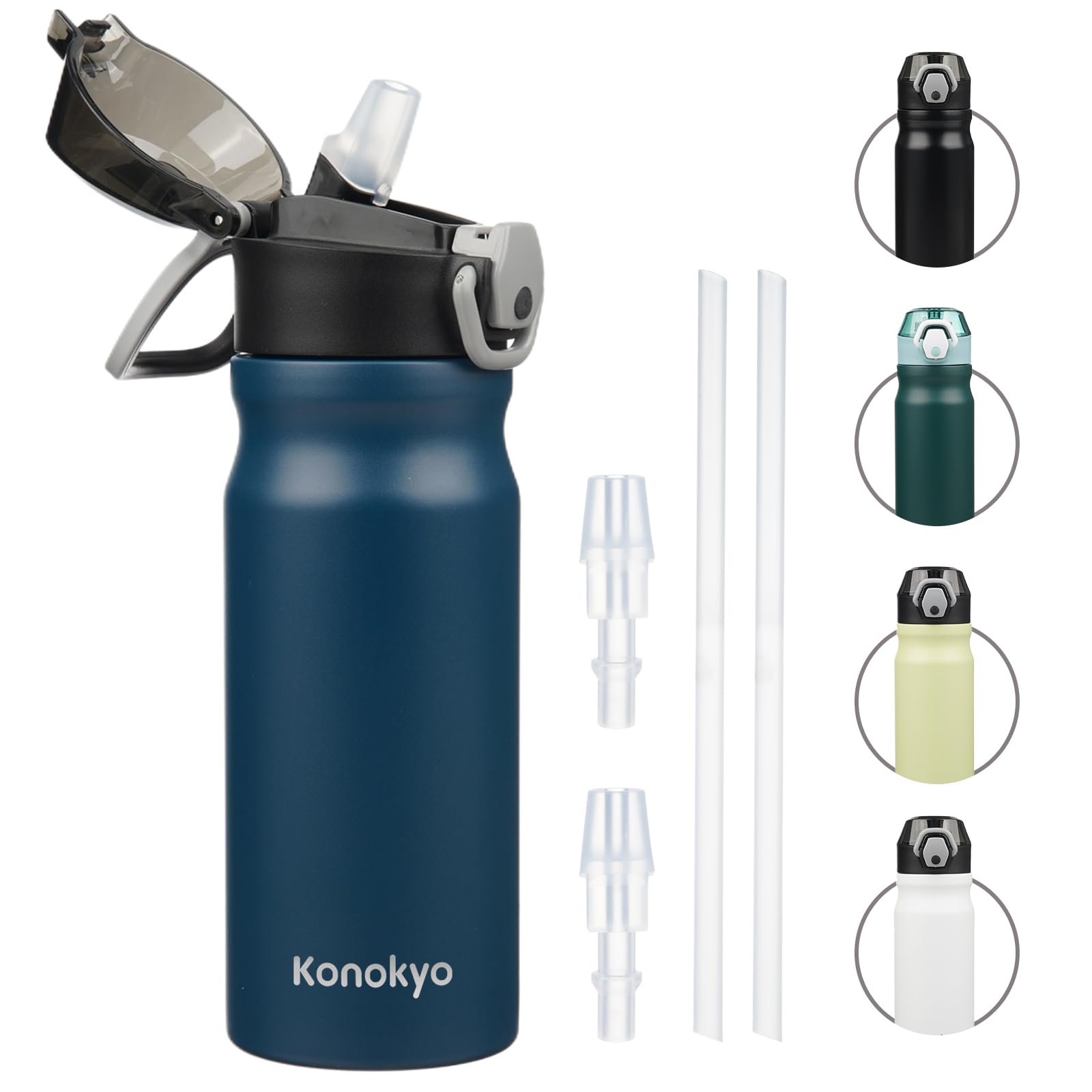Insulated Water Bottle with Straw and Carry Loop,18 oz Stainless Steel Double Wall Vaccum Metal Water Flask with Leak-proof Lid,Rainbow