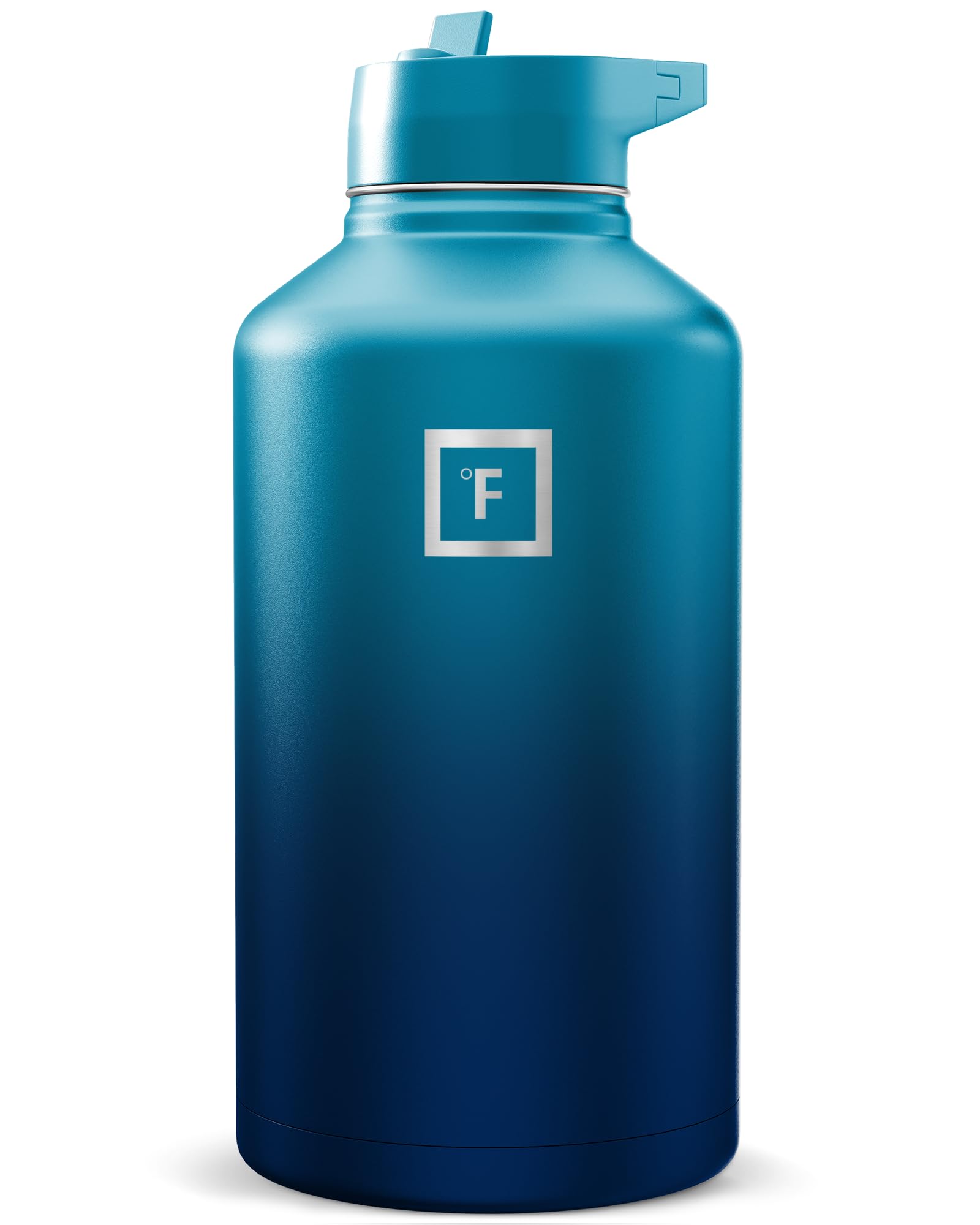 IRON °FLASK Camping & Hiking Hydration Flask with Straw, Wide Mouth Insulated Stainless Steel Sports Water Bottle - 40 oz Blue Waves