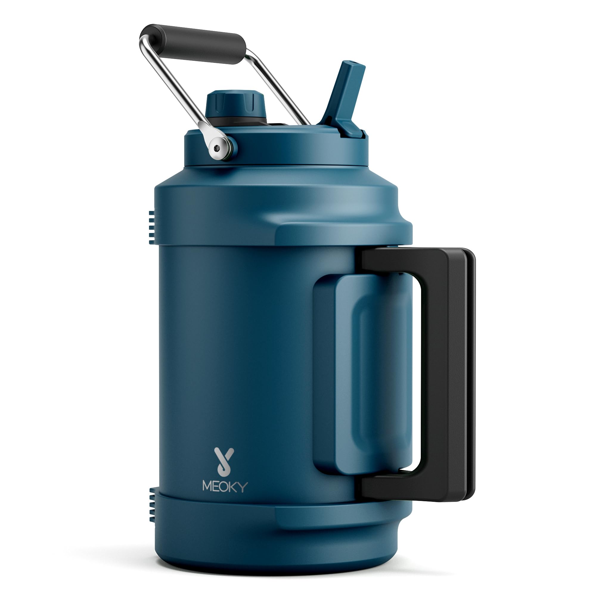 1 Gallon Insulated Water Bottle for Sports: Meoky 128 oz Triple Wall Vacuum Stainless Steel Water Jug - Top and Side Handles, Cold for 48 Hrs, 2-in-1 Straw and Spout Lid, Leak Proof for Hiking (Night)