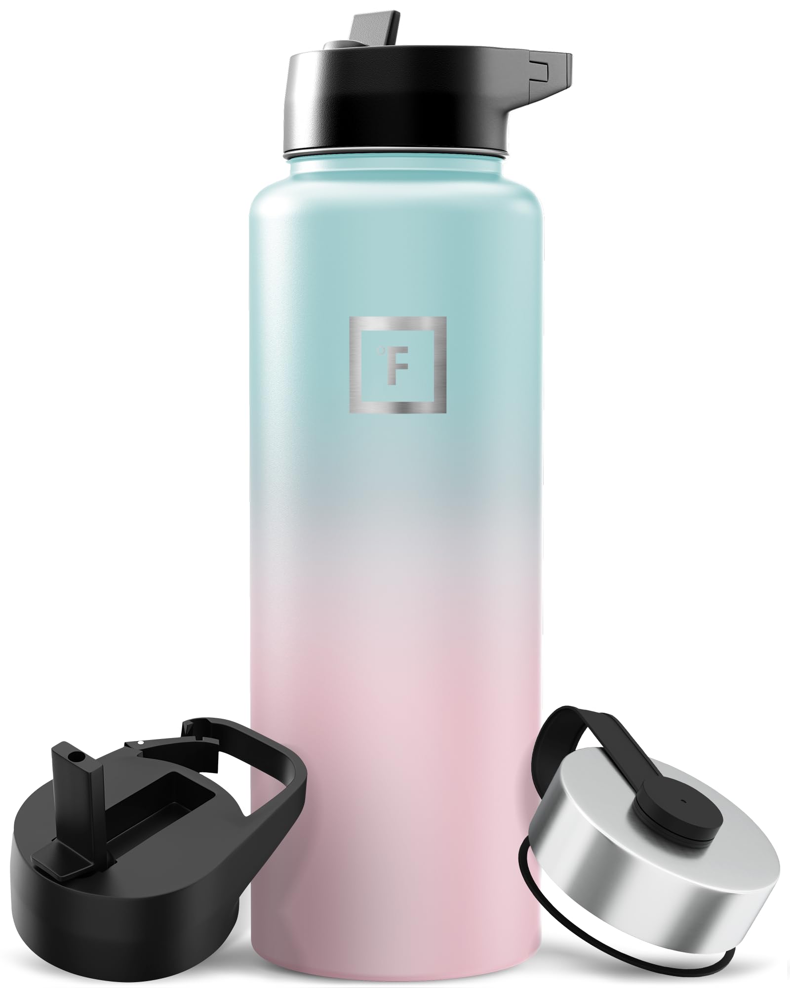 IRON °FLASK Camping & Hiking Hydration Flask with Straw, Wide Mouth Insulated Stainless Steel Sports Water Bottle - 40 oz Blue Waves