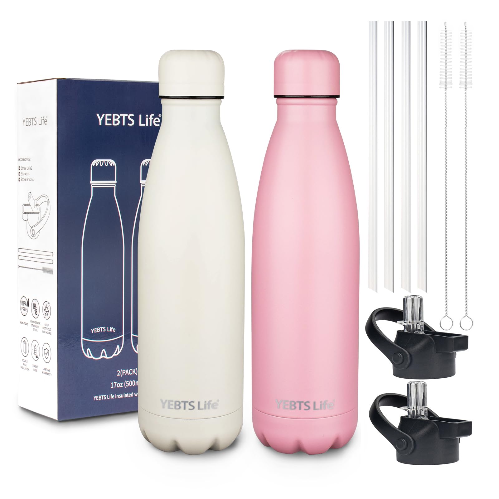 Insulated Water Bottle,12oz Stainless Steel Water Bottles with straw lid,Metal Sports Water Bottles for Boys,Girls,Double Wall Vacuum BPA-Free Flask for School, Sports & Travel-Sliver