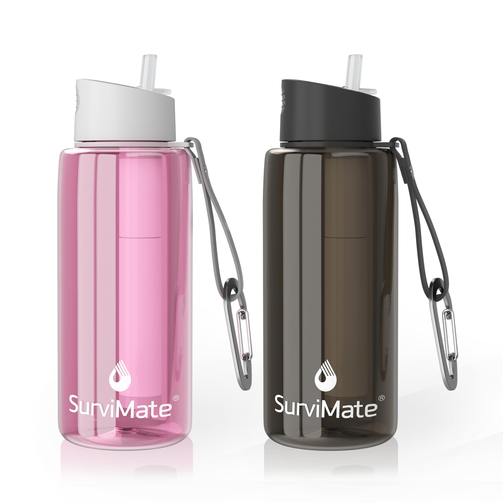 SurviMate Purified Water Bottle for Camping, Hiking, Backpacking and Travel, BPA Free with 5-Stage Intergrated Filter Straw