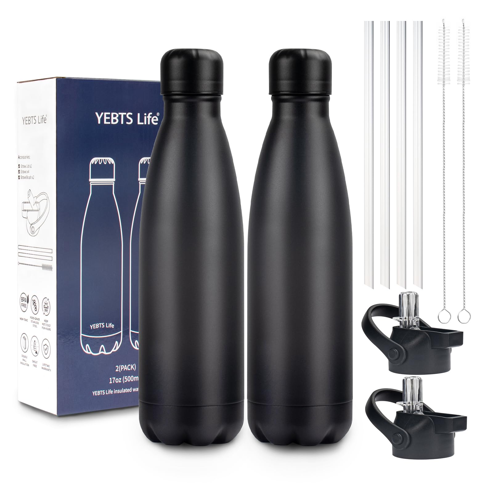 Insulated Water Bottle,12oz Stainless Steel Water Bottles with straw lid,Metal Sports Water Bottles for Boys,Girls,Double Wall Vacuum BPA-Free Flask for School, Sports & Travel-Sliver