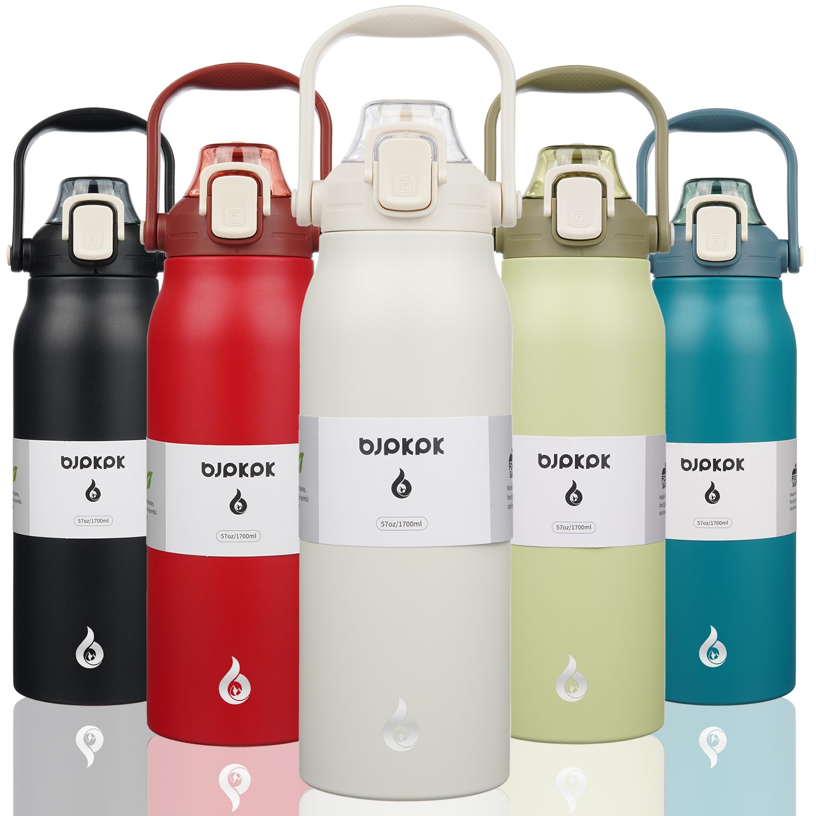 BJPKPK Insulated Water Bottles with Straw, 27 oz Cute Water Bottles with Handle, BPA Free Stainless Steel Metal Jug, Easy Carry Flasks for Men & Women, White