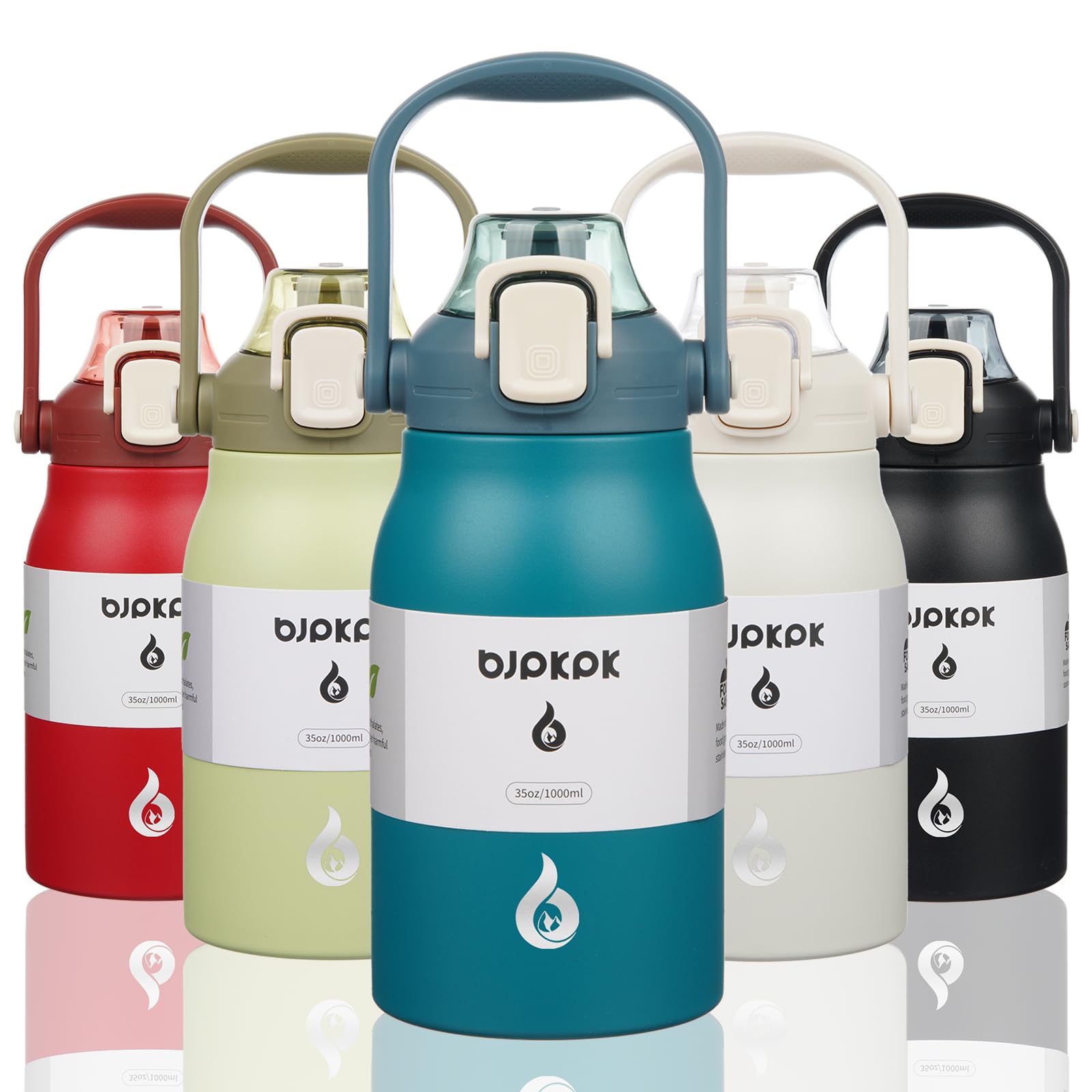 BJPKPK Insulated Water Bottles with Straw, 27 oz Cute Water Bottles with Handle, BPA Free Stainless Steel Metal Jug, Easy Carry Flasks for Men & Women, White