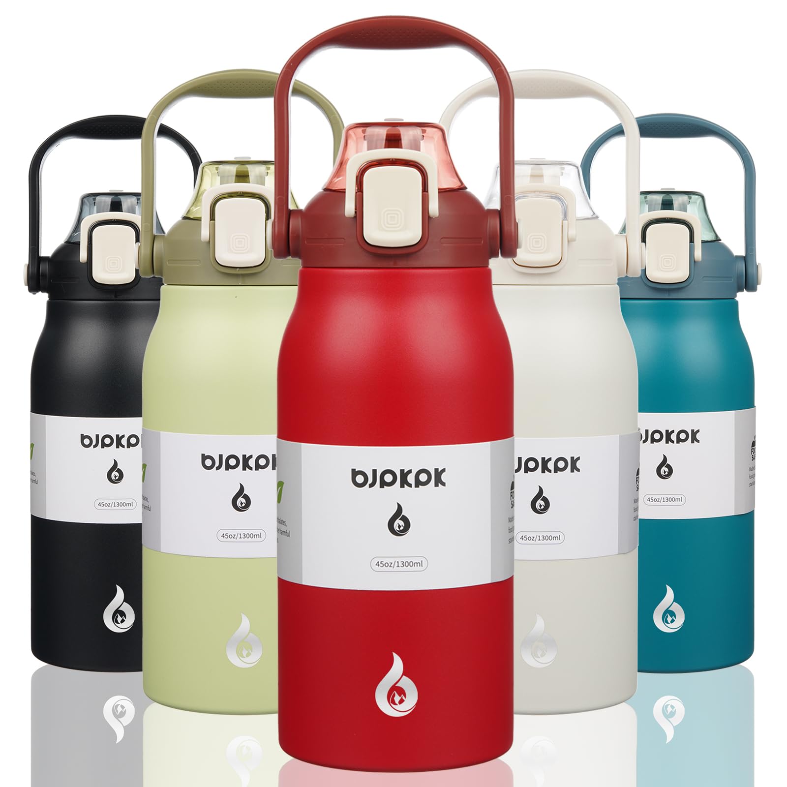 BJPKPK Insulated Water Bottles with Straw, 27 oz Cute Water Bottles with Handle, BPA Free Stainless Steel Metal Jug, Easy Carry Flasks for Men & Women, White