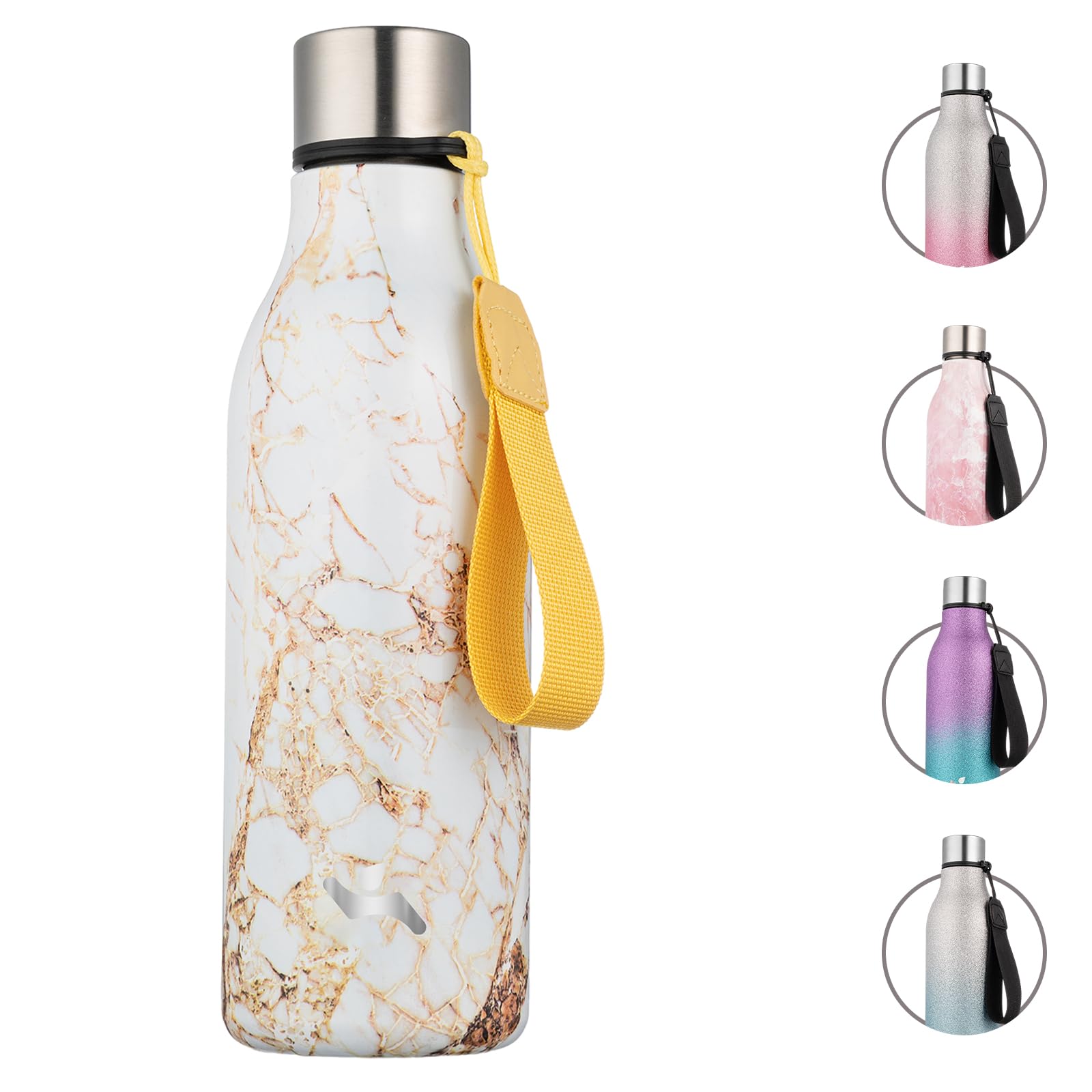 Insulated Water Bottle with Strap,18 oz Double Wall Stainless Steel Vacuum Bottles Metal Water Flask,Candy Blue